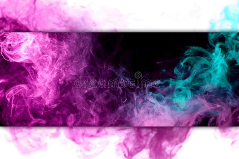 Colorful pink and blue smoke  on a black isolated background. Background from the smoke of vape. Colorful pink and blue smoke  on a black isolated background. Background from the smoke of vape
